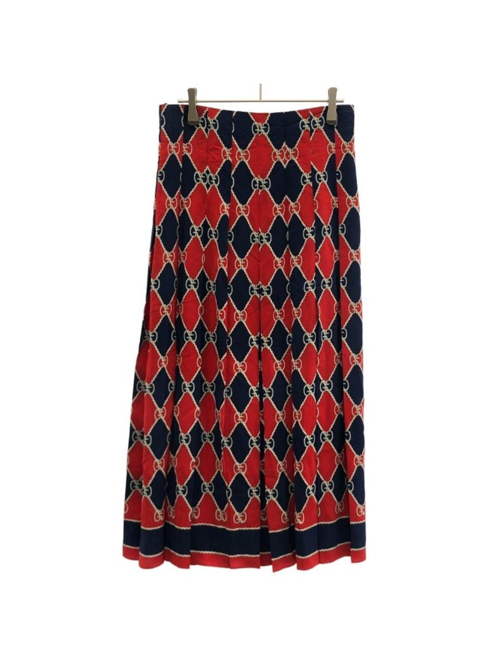 Gucci GG Silk Pleated Skirt Red Navy 42